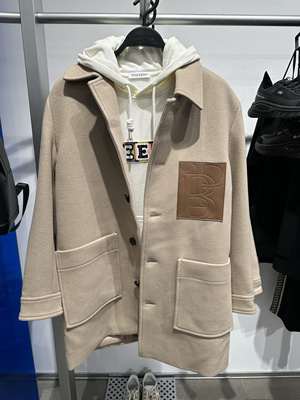 B1AAD4350 太平鸟男装冬季新款卡其色宽松休闲中长款羊毛大衣外套
