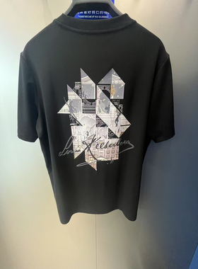 B1CNF2230 太平鸟男装2025夏季新款黑色合体休闲时尚百搭短袖T恤