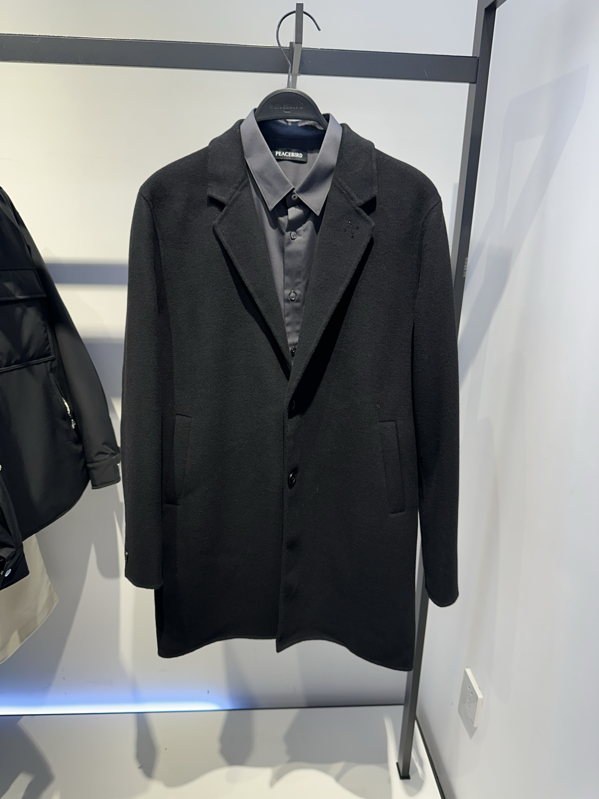 B1AAD4209 太平鸟男装冬季新款商务休闲黑色双面羊毛大衣外套百搭