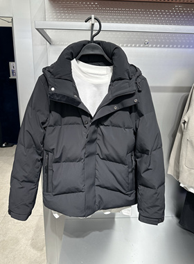 BAACE4117 太平鸟男装2024冬季新款黑色休闲保暖连帽合体羽绒服潮