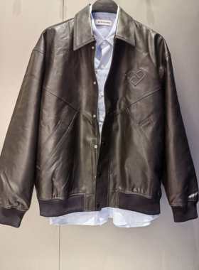 B2BCF1102 太平鸟男装春装新款阔版宽松休闲黑色PU仿皮茄克外套潮