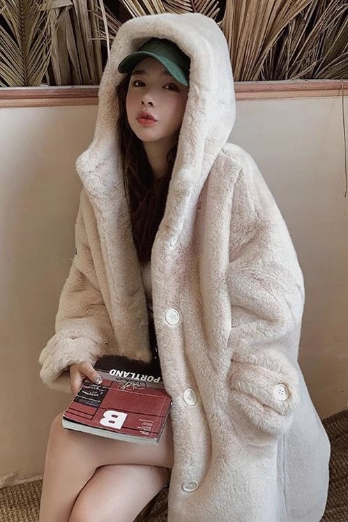 水貂毛加厚仿皮草韩版中长款外套