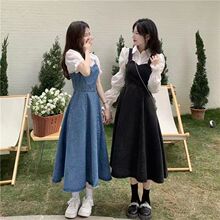 牛仔背带裙女春夏2025新款学院风设计感爱心收腰显瘦中款连衣裙