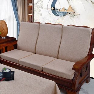连体老式 木沙发坐垫带靠背实木沙发垫子硬海绵垫加厚联邦椅垫防滑