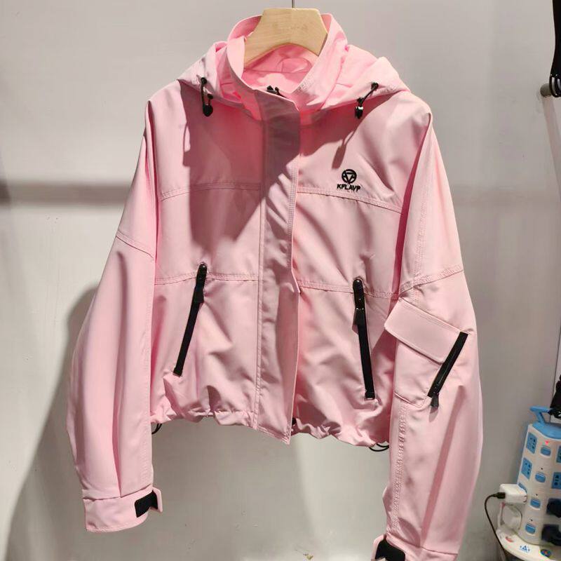 春季新款欧洲站防风连帽女装长袖短款夹克外套风衣时尚百搭8806