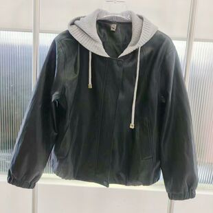 新款 百搭休闲26A PU针织连帽女装 夹克外套时尚 长袖 欧洲站春季