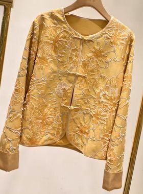 62181早秋新款人丝穿珠女装长袖开衫外套新中式国风复古南油高定