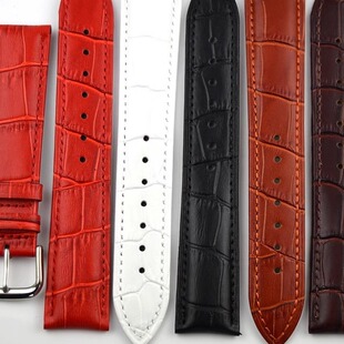 真皮表带 23mm迪士尼卡西欧石英男女手表带学生防水红黑牛皮带