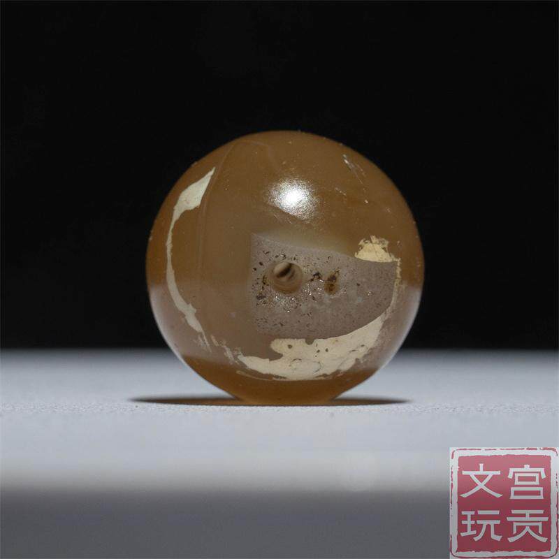 宫贡藏传文玩千年藏系金皮唐球唐玛瑙