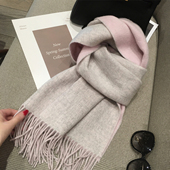 高品质澳洲羊毛WOOL100%羊毛围巾女双面拼色披肩两用冬季 百搭围脖
