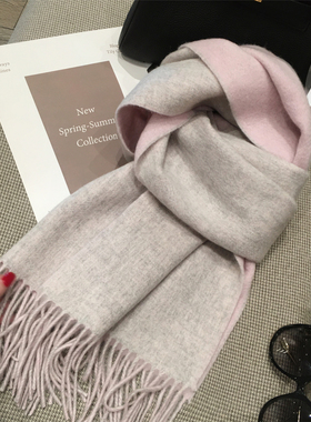 高品质澳洲羊毛WOOL100%羊毛围巾女双面拼色披肩两用冬季百搭围脖