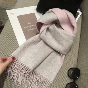 高品质澳洲羊毛WOOL100%羊毛围巾女双面拼色披肩两用冬季百搭围脖