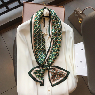 经典编织格桑蚕丝围巾春季时尚百搭双层双面真丝丝巾长条领巾飘带