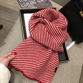 小溜家冬季 新款 斜条纹WOOL100%羊毛围巾女纯羊毛披肩户外保暖围脖