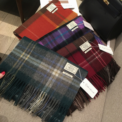 冬季百搭英伦风拼色格纹羊绒围巾WOOL100%羊毛长款披肩两用围脖