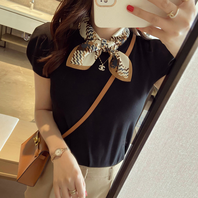 秋季韩版卡其波纹格子装饰丝巾