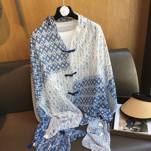 小溜家夏季新款波西米亚风刺绣盘扣棉麻围巾女纱巾旅游防晒大披肩