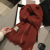 韩国编织边设计WOOL100%澳洲羊毛围巾冬长款 羊绒披肩两用保暖围脖