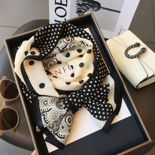 秋季百搭杭州丝绸复古波点100%桑蚕丝真丝围巾女桑蚕丝双绉丝巾