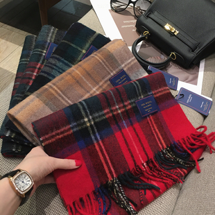 经典英伦风格子纯羊毛围巾女百搭防寒保暖围脖WOOL100%羊绒披肩女