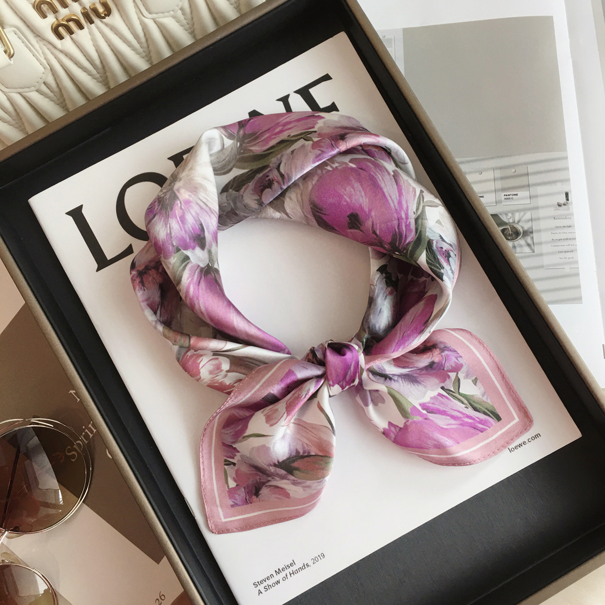 油画郁金香100%桑蚕丝真丝丝巾