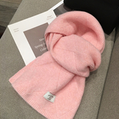 2025冬季 韩国纯色菱形格子羊毛混纺围巾女毛线针织保暖混羊毛围脖