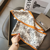 春季 百搭橘边素雅花朵桑蚕丝丝巾双层双面素邹缎真丝飘带领巾围巾