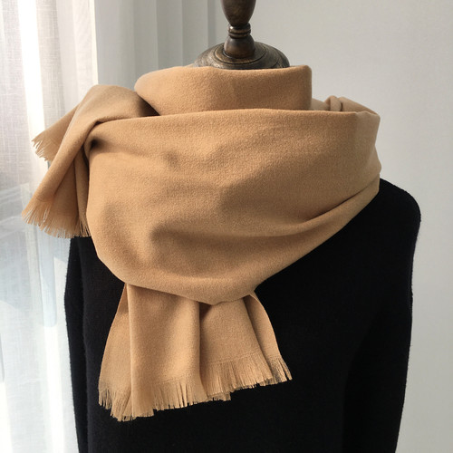 韩版百搭冬季高品质纯色仿羊绒围巾学生情侣长款保暖围脖披肩两用