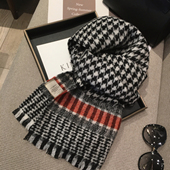 2025秋冬季 100%WOOL澳洲羊毛拼色千鸟格围巾长款 披肩两用保暖围脖