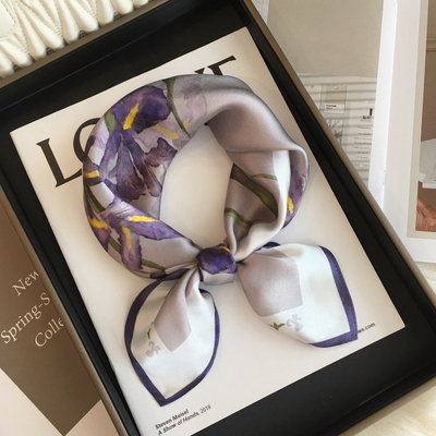 紫色水仙花100%桑蚕丝真丝丝巾