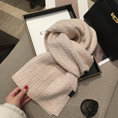 小溜家2025冬季 新款 韩国百搭纯色麦穗WOOL100%羊毛围巾女保暖围脖