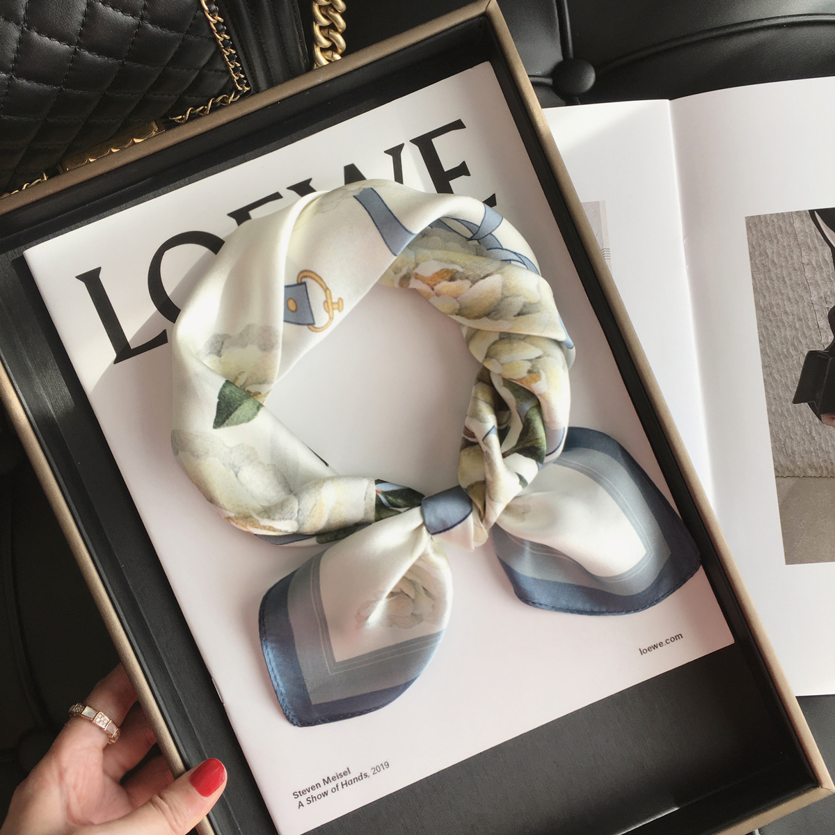 拼色山茶花100%桑蚕丝真丝丝巾