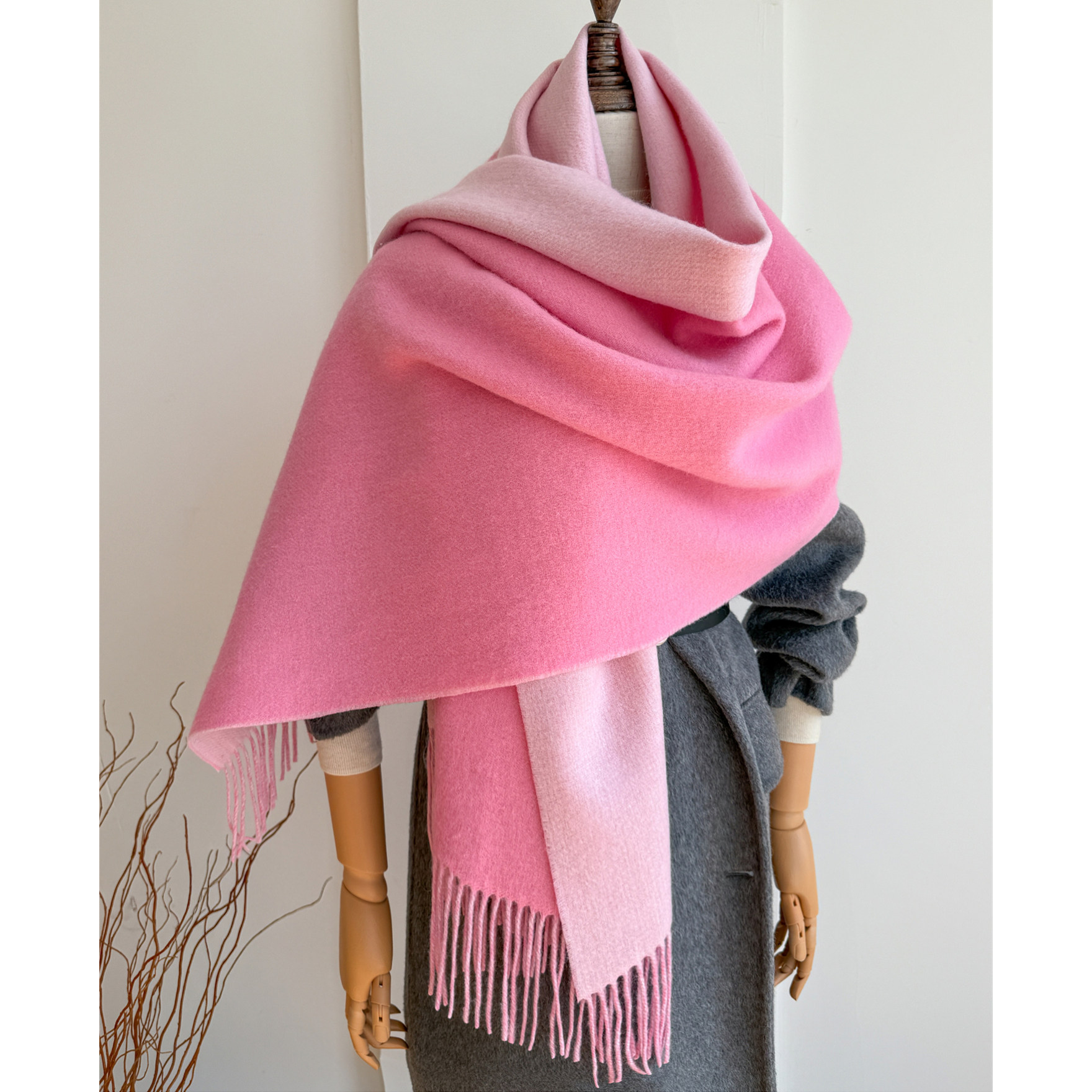 加大版~精选澳洲WOOL100%羊毛围巾加厚加长流苏披肩拼色双面围脖