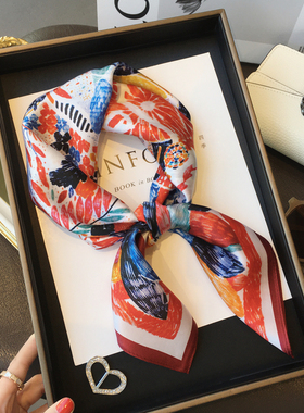 杭州丝绸韩国七彩花朵真丝围巾披肩女100%桑蚕丝丝巾领巾70cm方巾