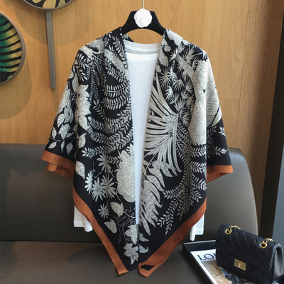 夏季花间雨林丝巾棉麻围巾130cm大方巾防晒出游拍照空调披肩两用