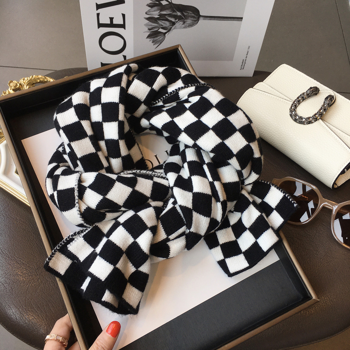 小溜春秋季韩版百搭黑白棋盘格子针织围巾女ins超火情侣保暖围脖,服饰配件/皮带/帽子/围巾,围巾/丝巾/披肩,淘宝优惠券,粉丝福利购,淘宝优惠卷