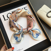 杭州丝绸女春秋季 古风兰亭100%桑蚕丝围巾真丝丝巾领巾53cm小方巾