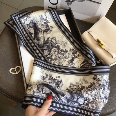 杭州丝绸2026春百搭秘密丛林100%桑蚕丝围巾女70真丝丝巾百搭飘带