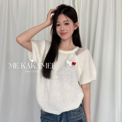 ME KAKAMEE-秋新品可拆卸KT短袖毛衣针织衫(配可拆卸公仔)K008