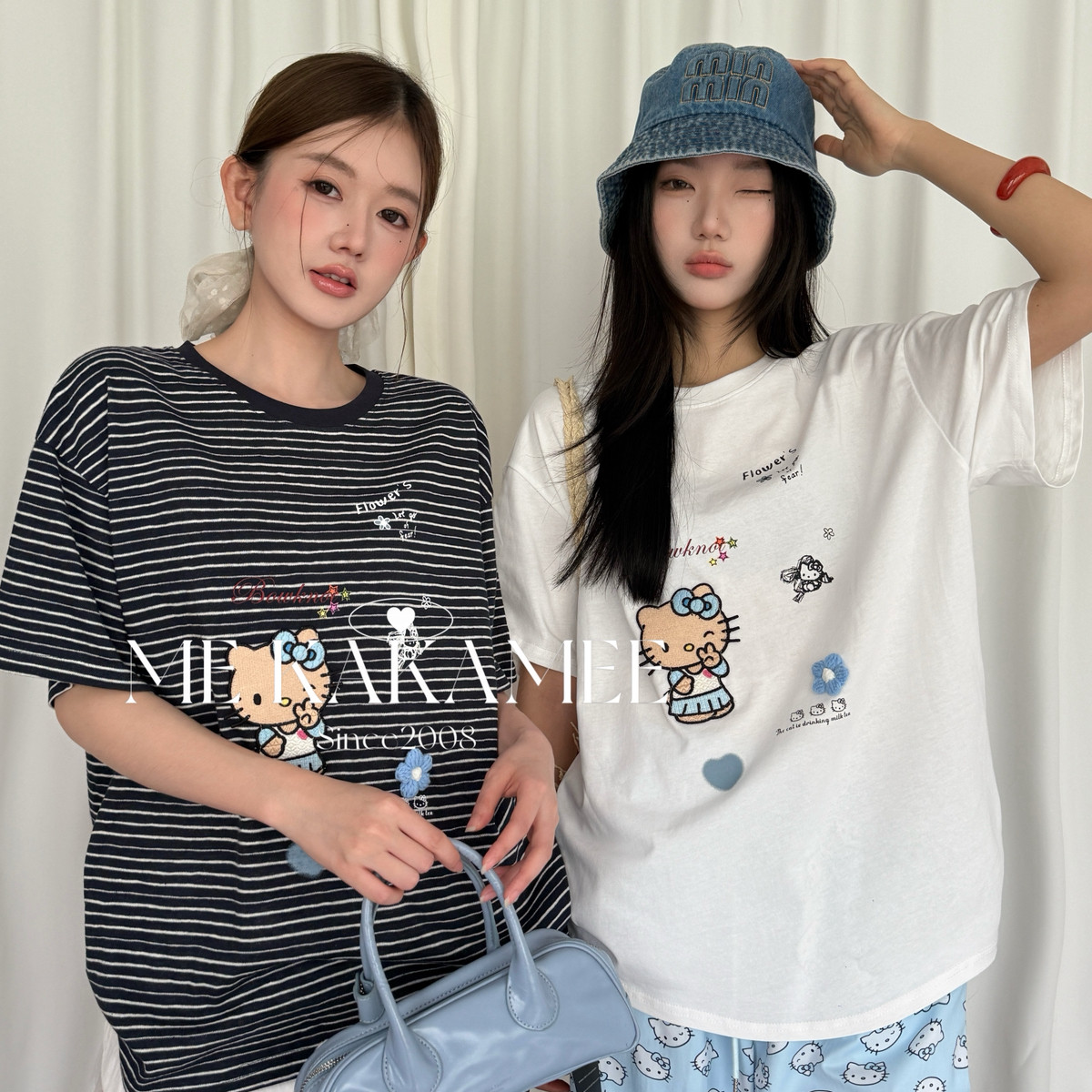 ME KAKAMEE-朵条纹宽松大版短袖T恤(不含下装鞋子帽子项链)S5060