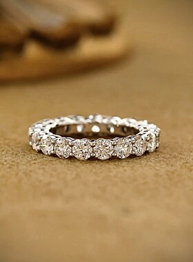 进口D色莫桑石钻戒古巴排戒婚戒925银镀铂金情侣求婚礼物仿真对戒