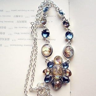 捡漏vintage尖货美国Napier打标镀银鲍贝纹理宝石复古短项链女特