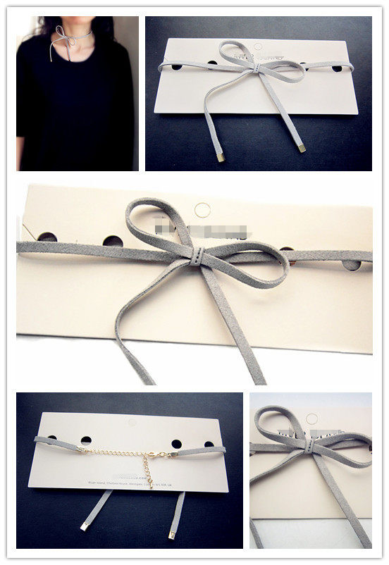 欧美时尚外贸个性潮人鹿皮绒皮绳蝴蝶结短项链复古项圈wrapchoker