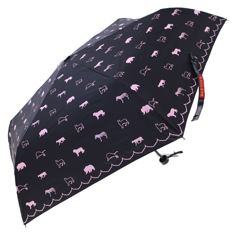 台湾彩虹屋福懋黑胶小猫咪小熊动物爱心三折叠加强防晒女轻晴雨伞