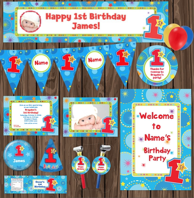 男孩生日会蓝色小星星派对帽主题场景装饰布置定制套装创意用品