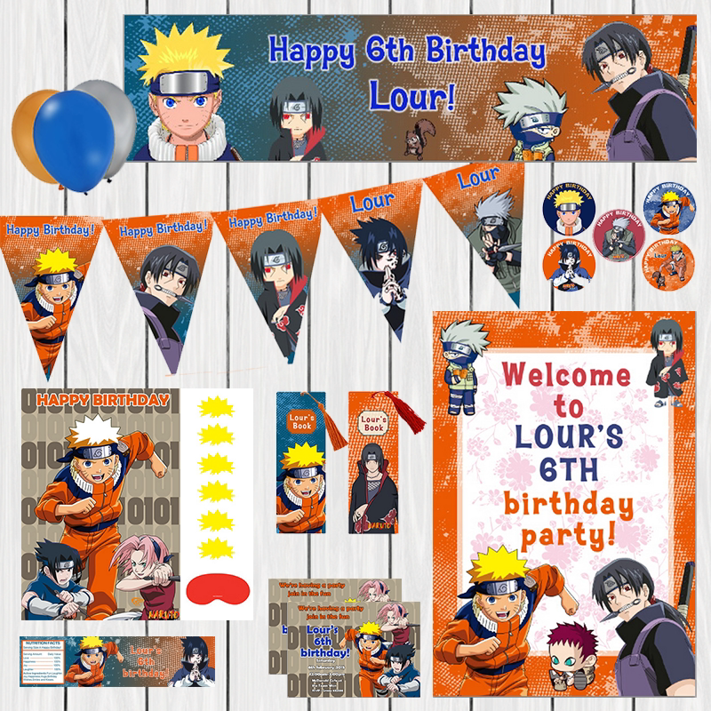 新款火影少年忍者派对装饰布置套装海报旗帜徽章横幅游戏定制聚会