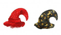 万圣节 巫师巫婆头饰密丝绒红色金星黑星塑性海绵宽边帽子弯帽