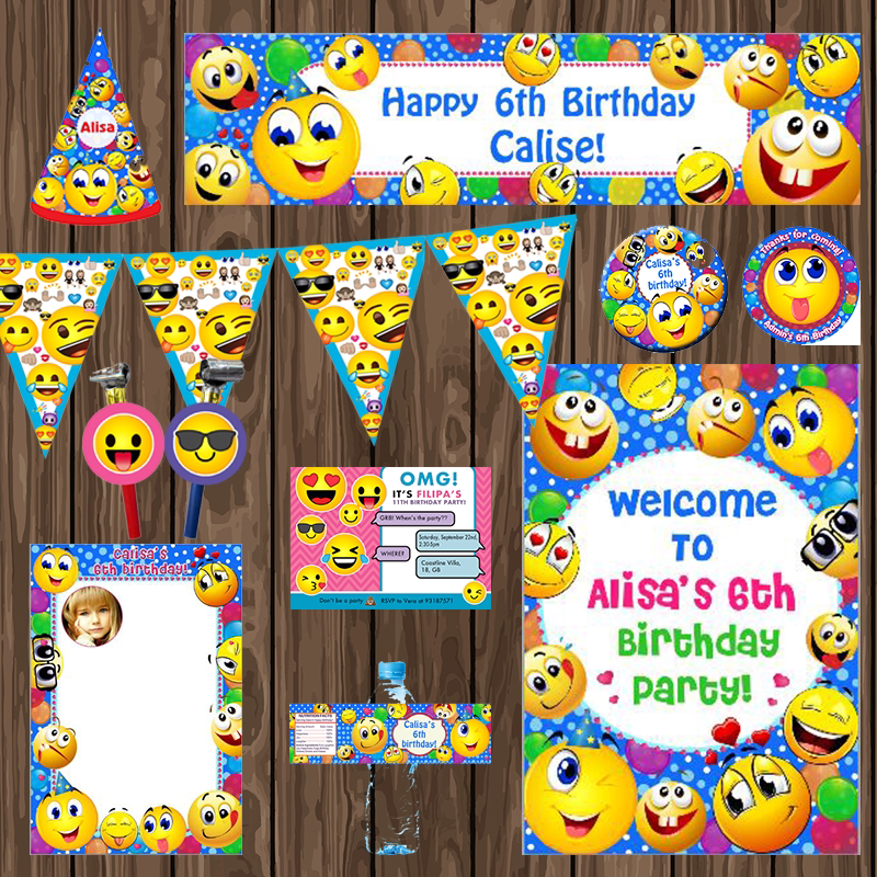 男孩女孩社交emoji笑脸表情个性化定制主题生日会装饰气球海报