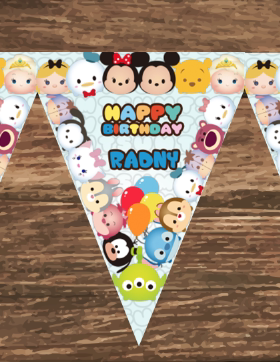 Q版迪士尼tsum公仔头卡哇伊派对三角旗帜彩旗吊饰挂旗串旗创意