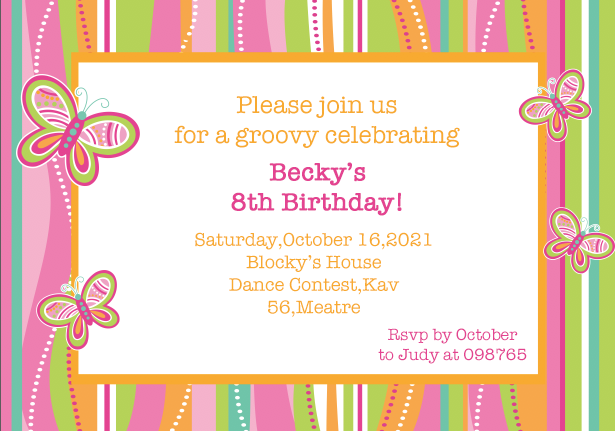 下午茶布置彩条波纹粉绿色蝴蝶邀请卡邀请函卡片生请柬请帖ins